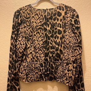 Express Leopard Print Ruched Bottom Shirt